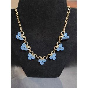 Vintage 1950s Blue Forget-Me-Not Lucite Floral Necklace Gold Tone Adjustable